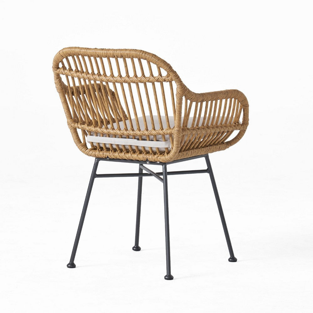 Tee Outdoor Accent Chair | Brown Rattan Seat and Back | Black Metal BM335275