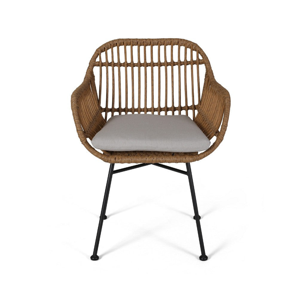 Tee Outdoor Accent Chair | Brown Rattan Seat and Back | Black Metal BM335275