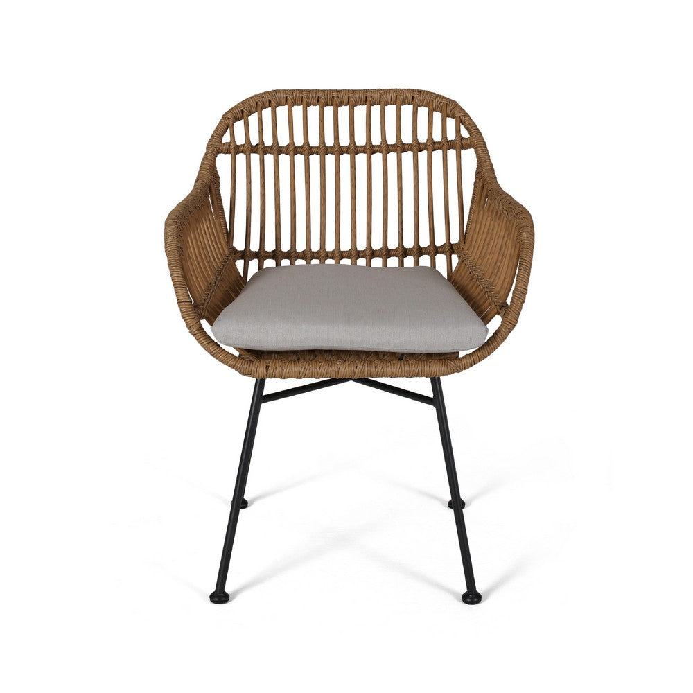 Tee Outdoor Accent Chair | Brown Rattan Seat and Back | Black Metal