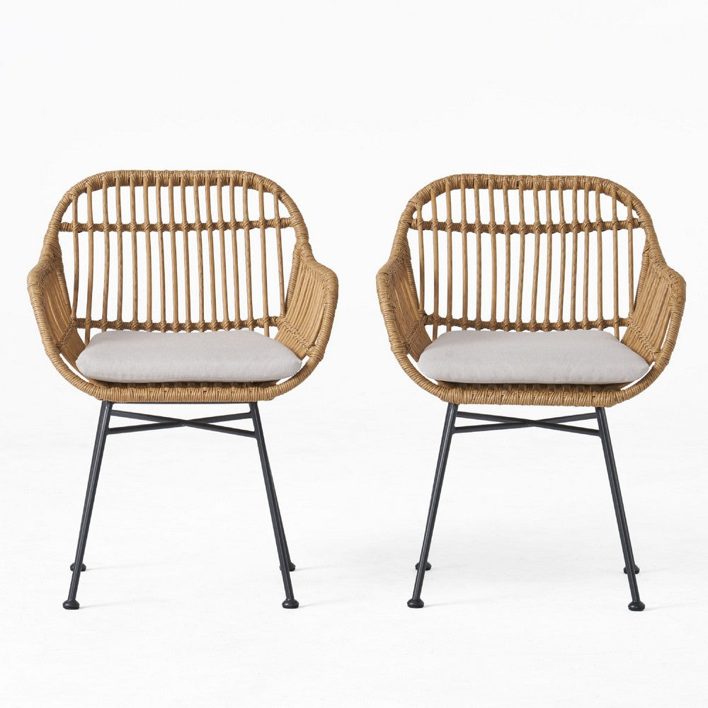 Tee Outdoor Accent Chair | Brown Rattan Seat and Back | Black Metal