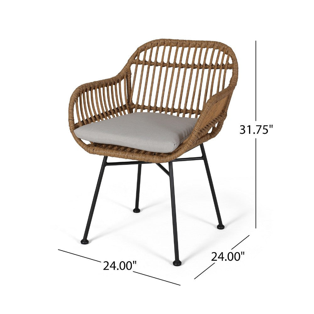Tee Outdoor Accent Chair | Brown Rattan Seat and Back | Black Metal BM335275