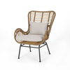 Margo Outdoor Accent Chair | Brown Woven Rattan | Beige | Black Metal
