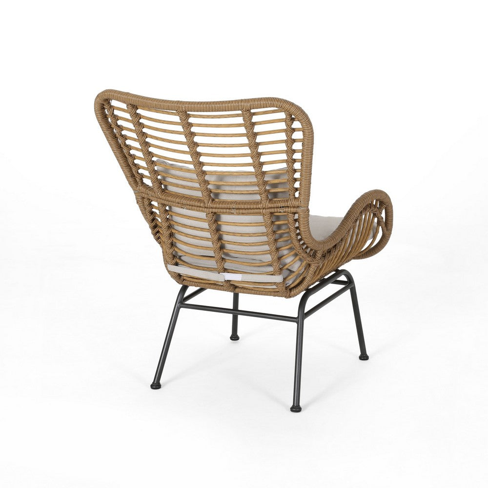 Margo Outdoor Accent Chair | Brown Woven Rattan | Beige | Black Metal