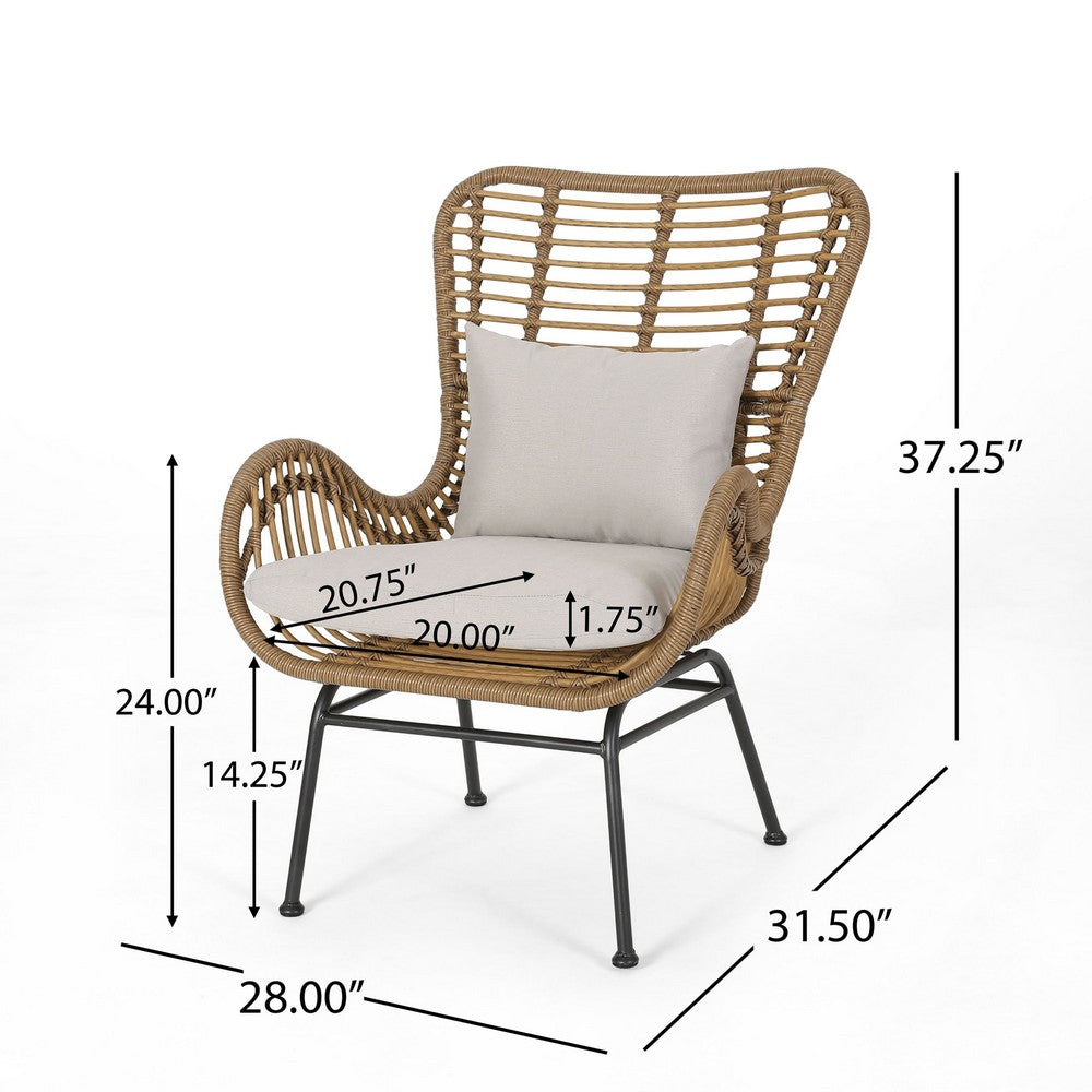 Margo Outdoor Accent Chair | Brown Woven Rattan | Beige | Black Metal