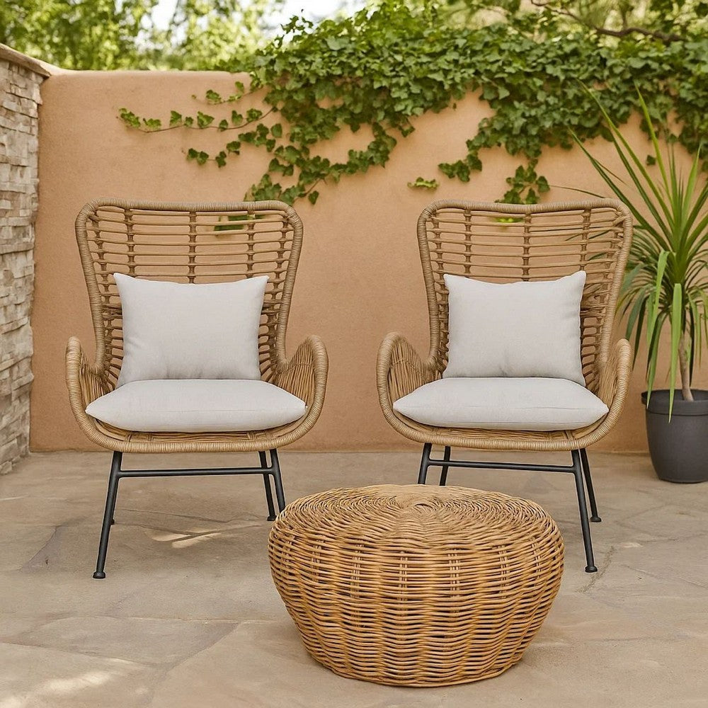 Margo Outdoor Accent Chair | Brown Woven Rattan | Beige | Black Metal