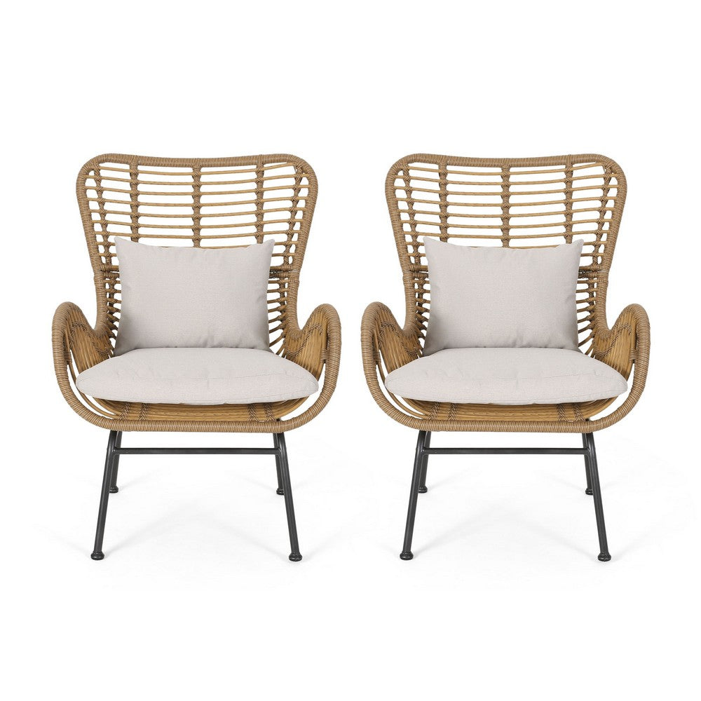 Margo Outdoor Accent Chair | Brown Woven Rattan | Beige | Black Metal