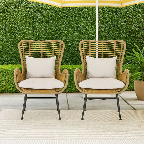 Margo Outdoor Accent Chair | Brown Woven Rattan | Beige | Black Metal
