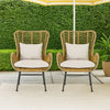 Margo Outdoor Accent Chair | Brown Woven Rattan | Beige | Black Metal