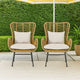 Margo Outdoor Accent Chair | Brown Woven Rattan | Beige | Black Metal