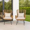 Margo Outdoor Accent Chair | Brown Woven Rattan | Beige | Black Metal