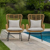Margo Outdoor Accent Chair | Brown Woven Rattan | Beige | Black Metal