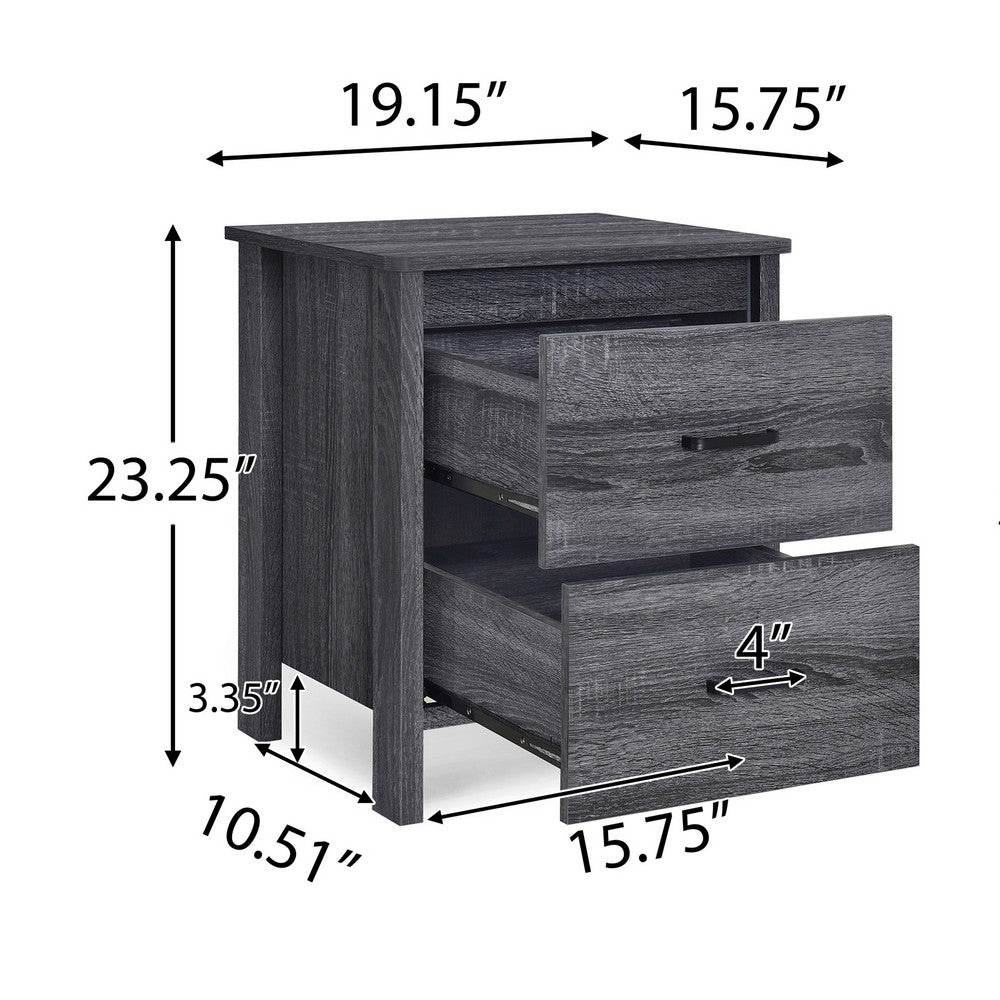 Nightstand Dresser | 2 Storage Drawers | 23" | Modern Dark Gray