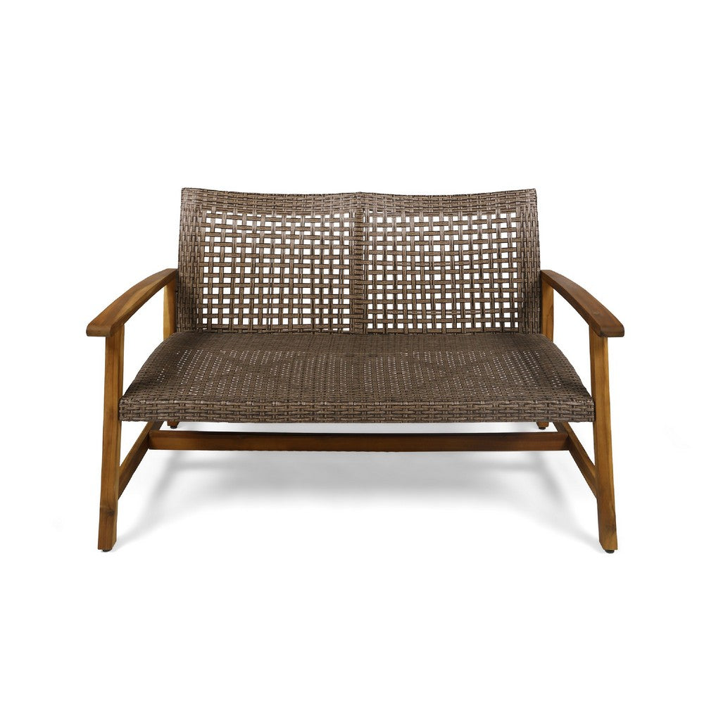 Bops Outdoor Loveseat | Natural Brown Acacia Wood | 52" | Gray Wicker