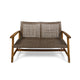 Bops Outdoor Loveseat | Natural Brown Acacia Wood | 52" | Gray Wicker