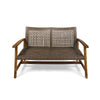 Bops Outdoor Loveseat | Natural Brown Acacia Wood | 52’’ | Gray Wicker