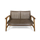 Bops Outdoor Loveseat | Natural Brown Acacia Wood | 52’’ | Gray Wicker