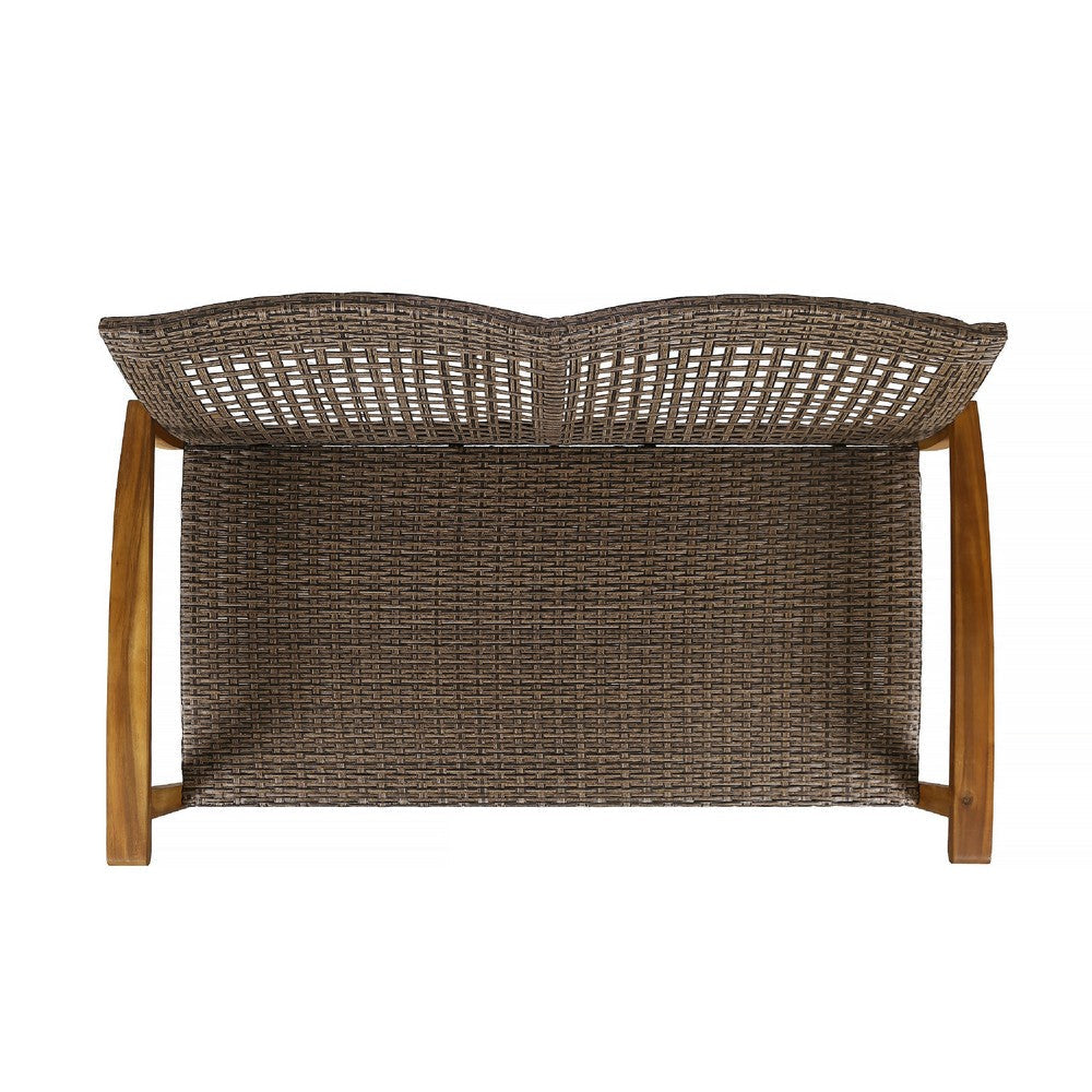 Bops Outdoor Loveseat | Natural Brown Acacia Wood | 52’’ | Gray Wicker