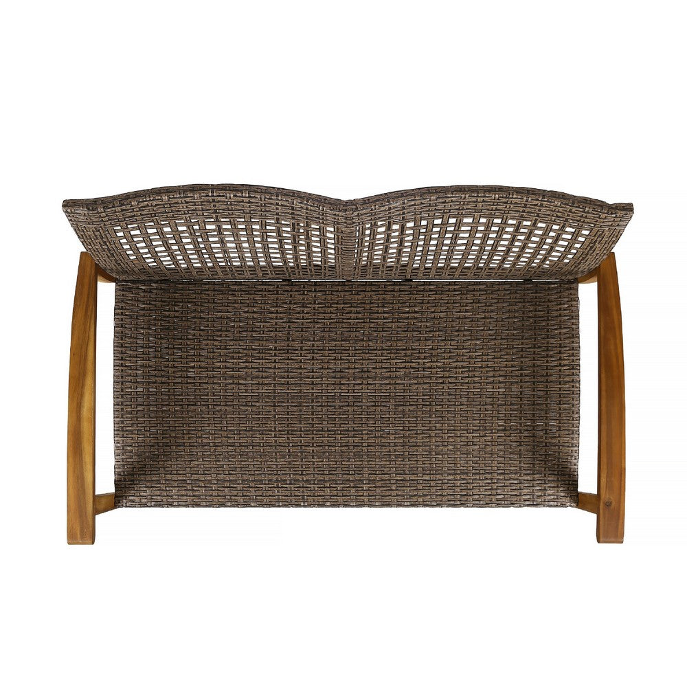 Bops Outdoor Loveseat | Natural Brown Acacia Wood | 52" | Gray Wicker