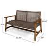Bops Outdoor Loveseat | Natural Brown Acacia Wood | 52’’ | Gray Wicker