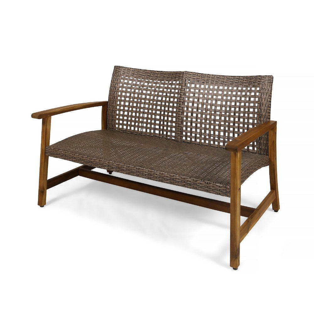 Bops Outdoor Loveseat | Natural Brown Acacia Wood | 52" | Gray Wicker