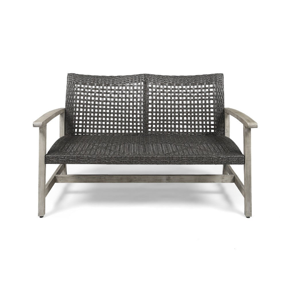 Bops Outdoor Loveseat | Rustic Acacia Wood Frame | 52’’ | Gray Wicker