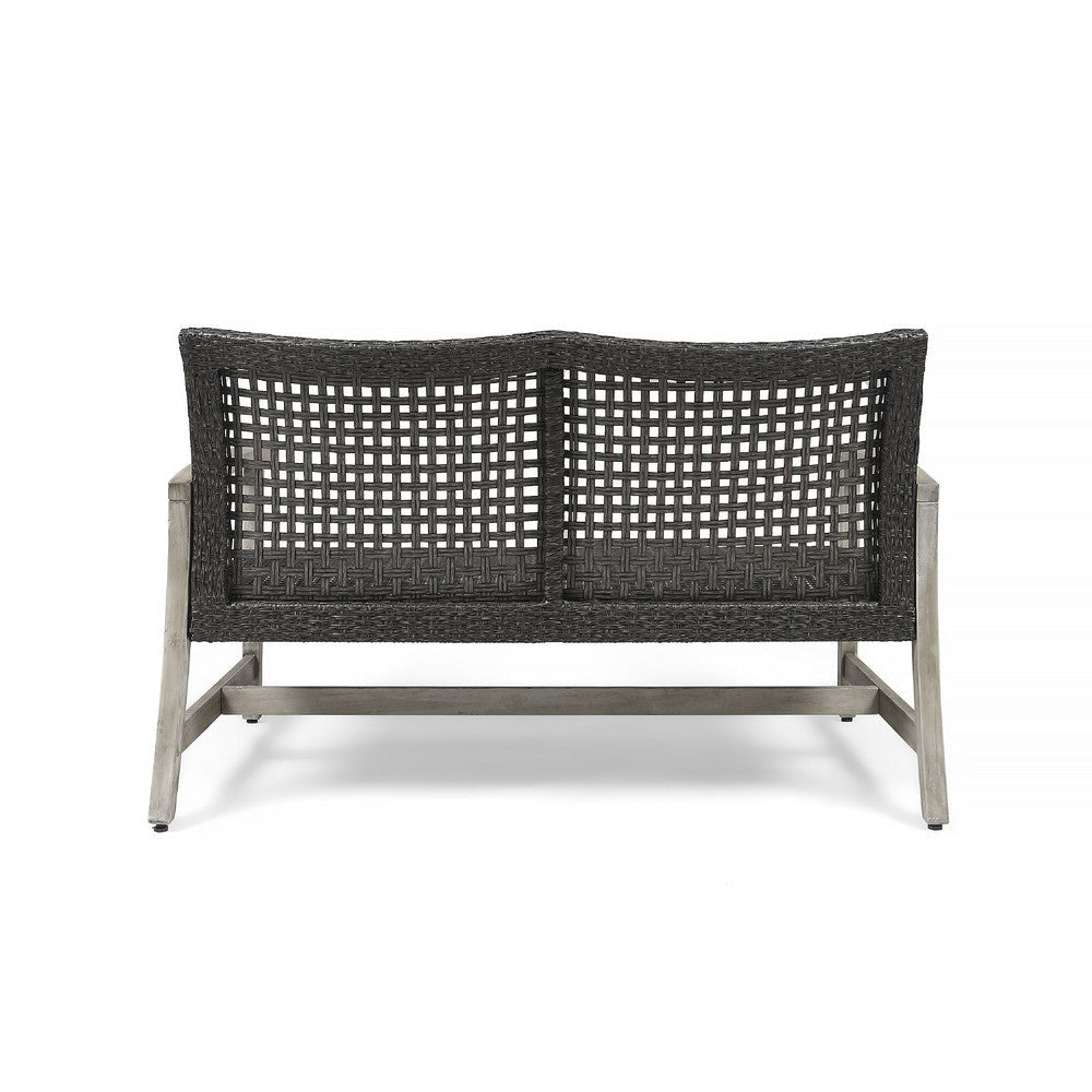 Bops Outdoor Loveseat | Rustic Acacia Wood Frame | 52’’ | Gray Wicker