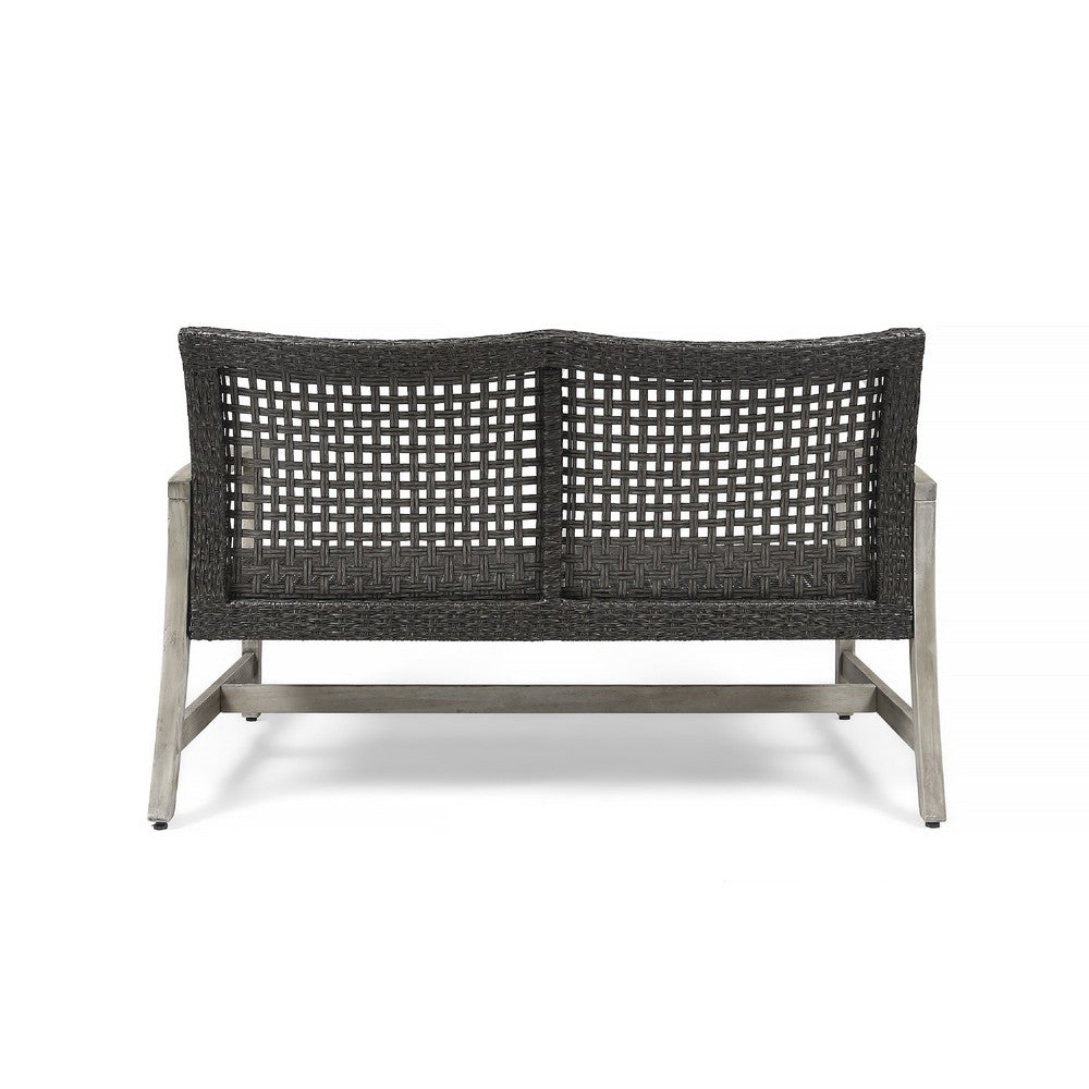 Bops Outdoor Loveseat | Rustic Acacia Wood Frame | 52" | Gray Wicker