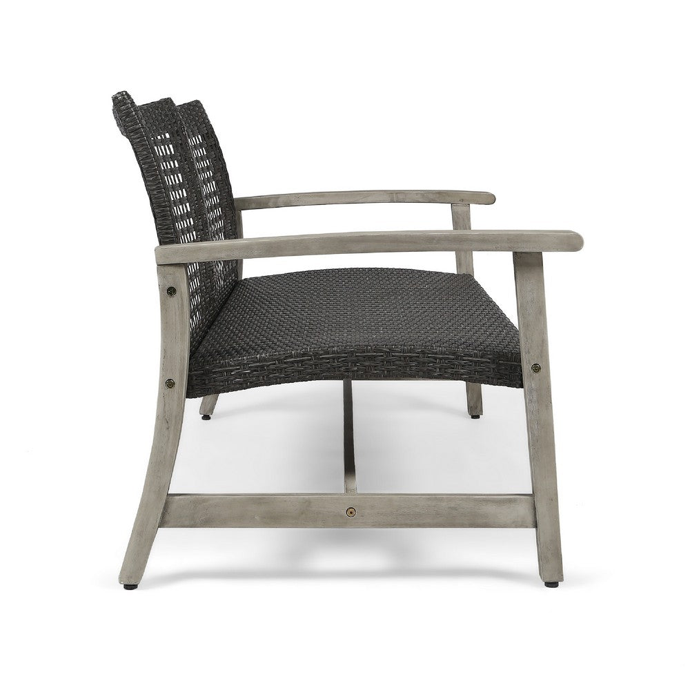 Bops Outdoor Loveseat | Rustic Acacia Wood Frame | 52" | Gray Wicker