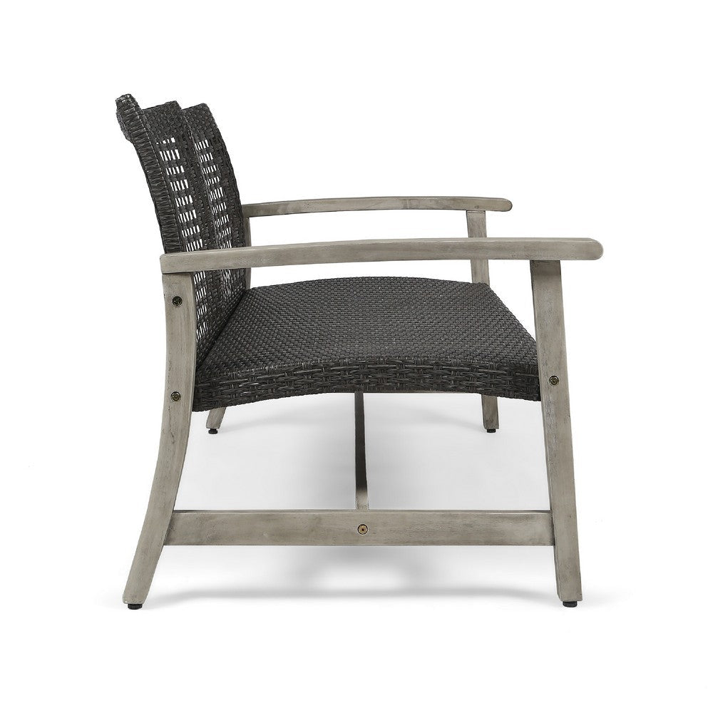 Bops Outdoor Loveseat | Rustic Acacia Wood Frame | 52’’ | Gray Wicker