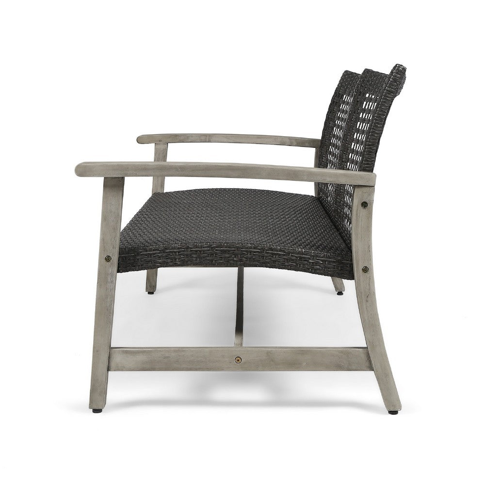 Bops Outdoor Loveseat | Rustic Acacia Wood Frame | 52" | Gray Wicker
