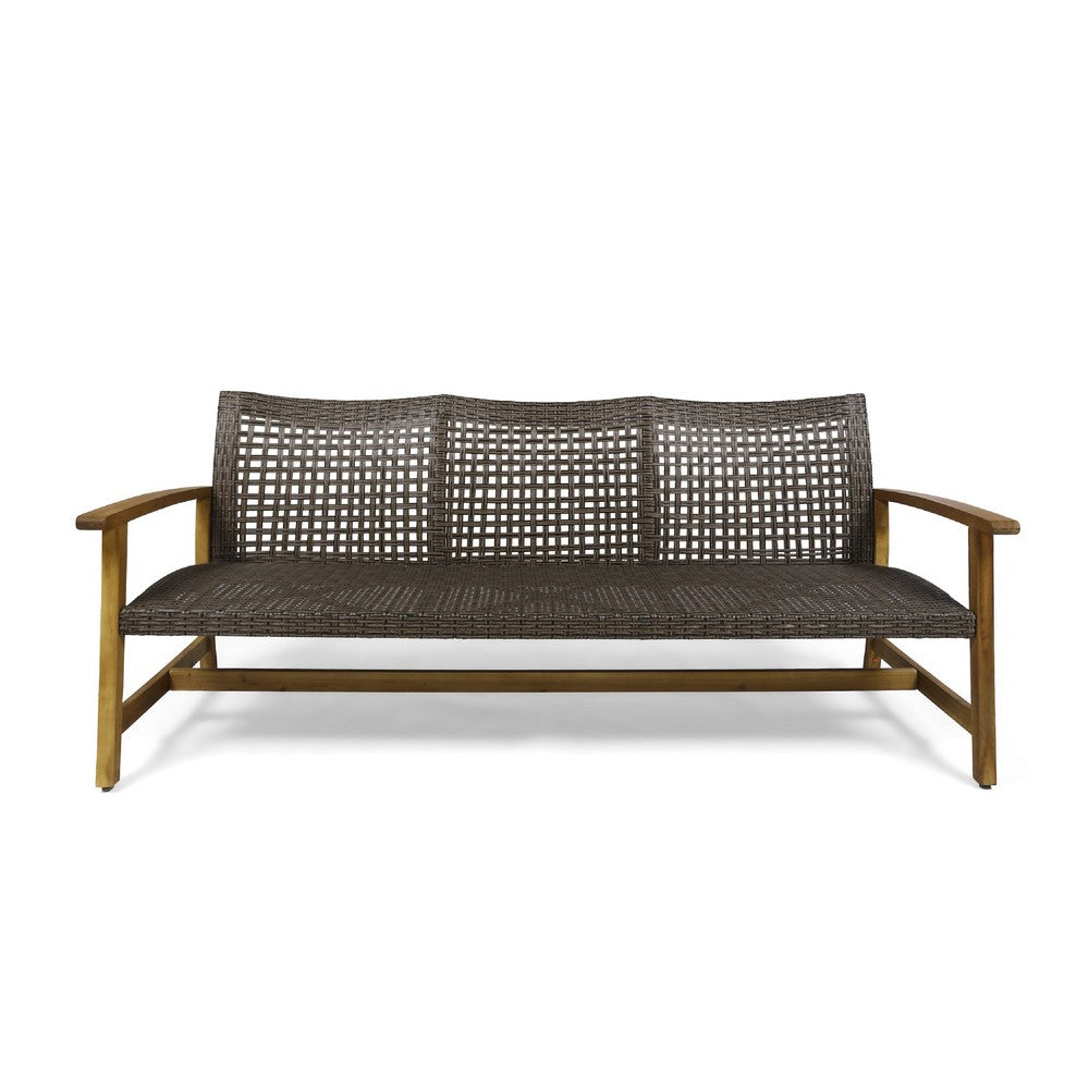Bops Outdoor Sofa | Brown Acacia Wood Frame | 76" | Gray Wicker