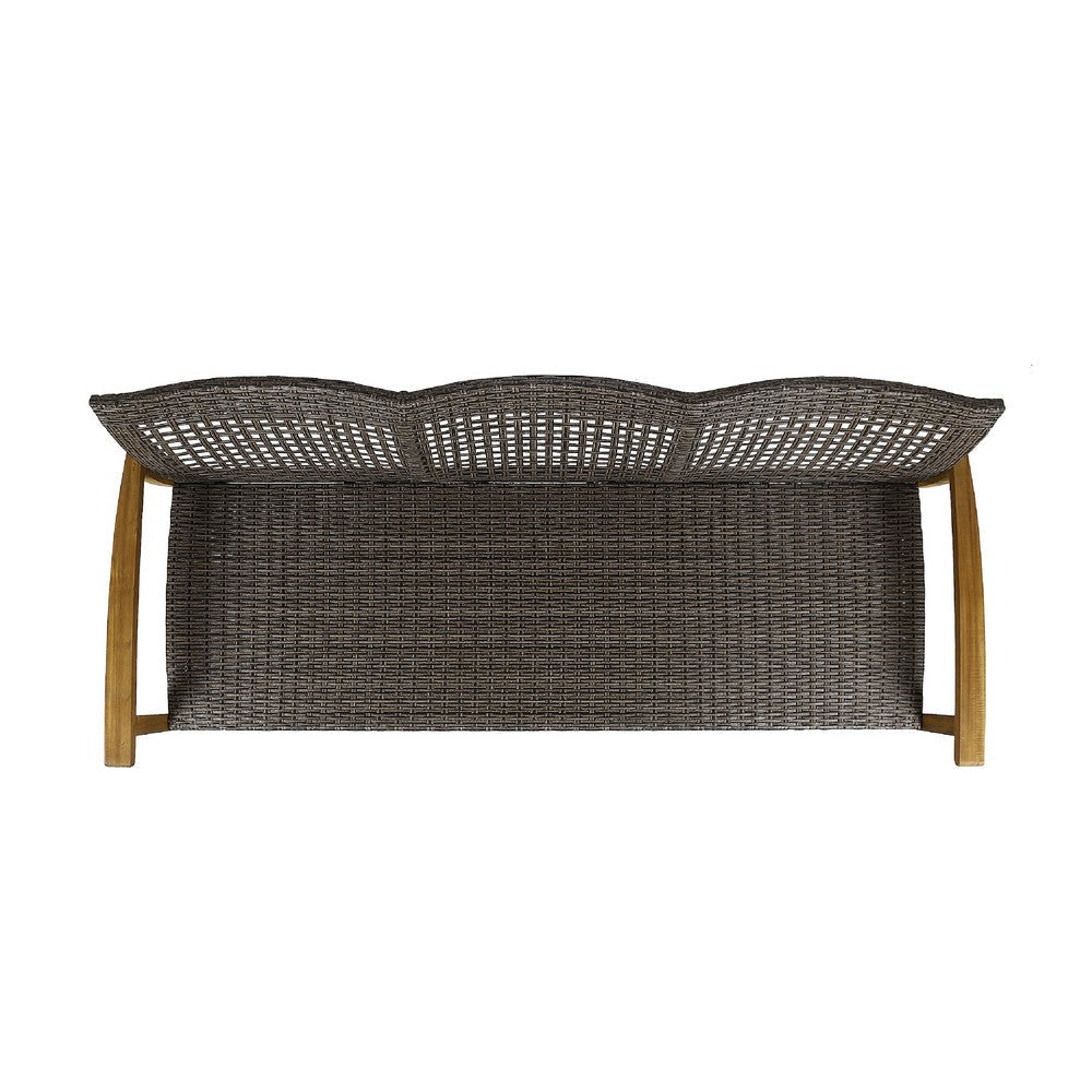 Bops Outdoor Sofa | Brown Acacia Wood Frame | 76’’ | Gray Wicker BM335280