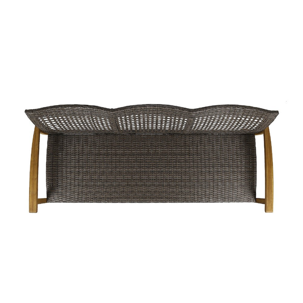 Bops Outdoor Sofa | Brown Acacia Wood Frame | 76" | Gray Wicker