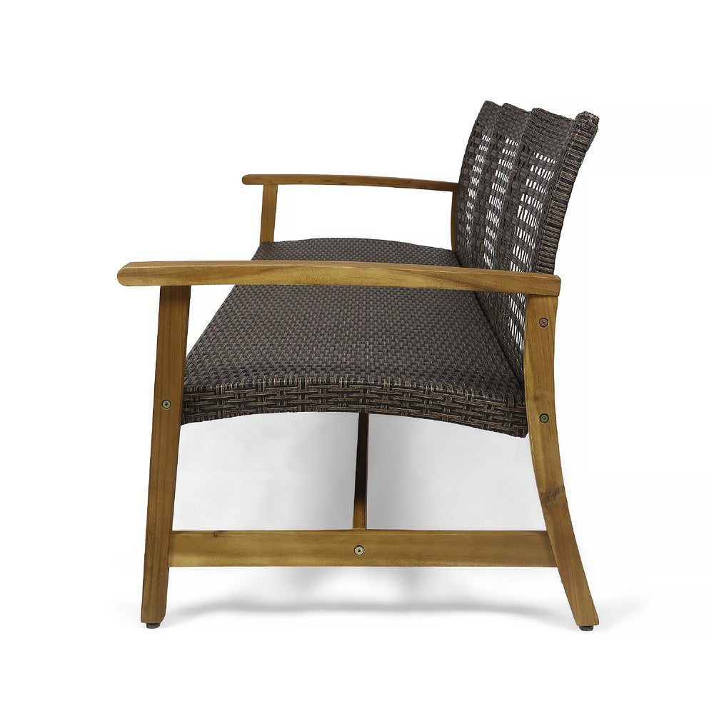Bops Outdoor Sofa | Brown Acacia Wood Frame | 76" | Gray Wicker