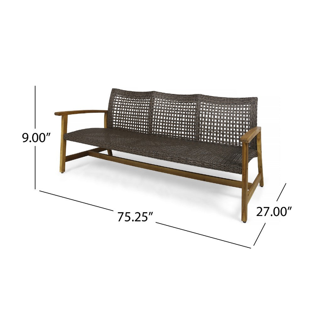 Bops Outdoor Sofa | Brown Acacia Wood Frame | 76" | Gray Wicker