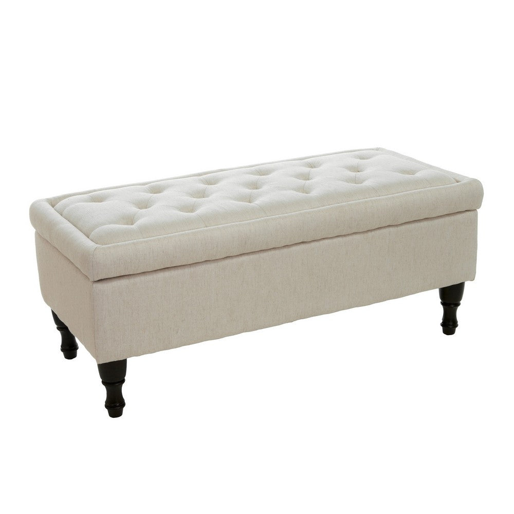 Kiyo Ottoman | Linen Ivory Faux Suede | 41" | Tufted Storage Lid