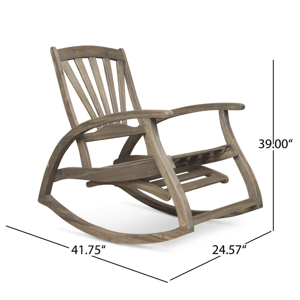 Rizz Outdoor Reclining Rocking Chair | Retractable Footrest Brown Wood