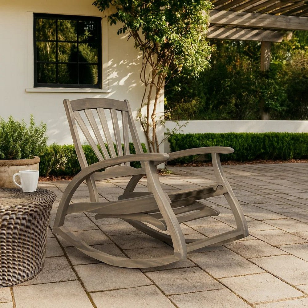 Rizz Outdoor Reclining Rocking Chair | Retractable Footrest Brown Wood