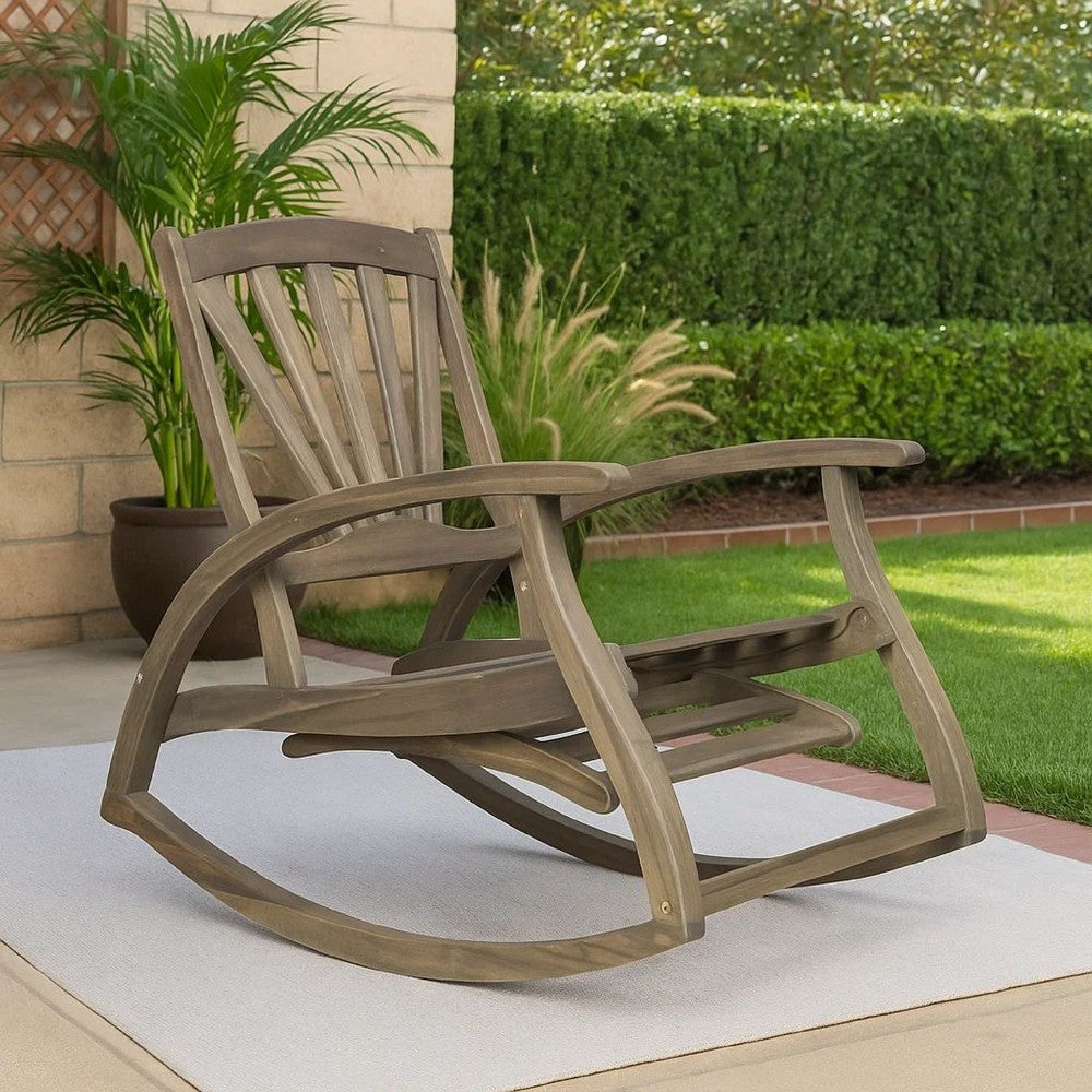 Rizz Outdoor Reclining Rocking Chair | Retractable Footrest Brown Wood