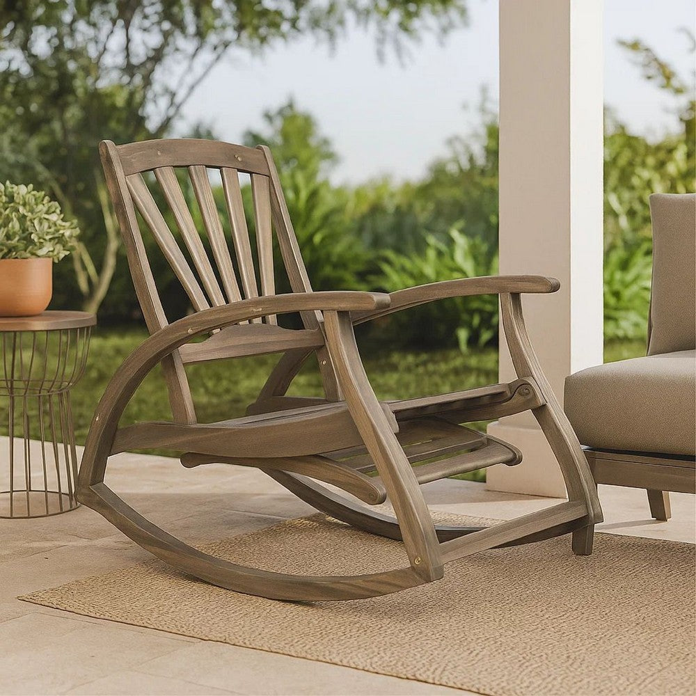 Rizz Outdoor Reclining Rocking Chair | Retractable Footrest Brown Wood