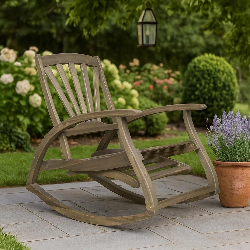 Rizz Outdoor Reclining Rocking Chair | Retractable Footrest Brown Wood