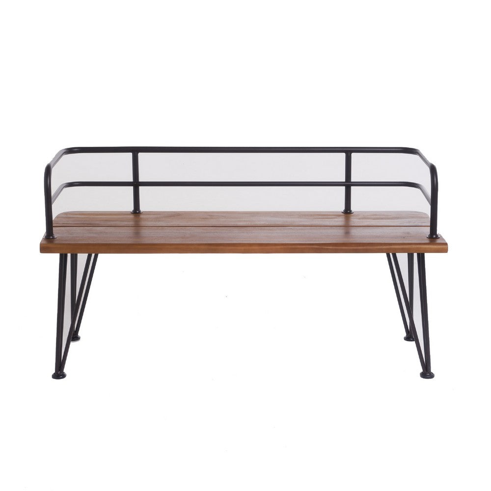 Zoe Outdoor Bench | Industrial Metal Frame | 48" Brown Acacia Wood