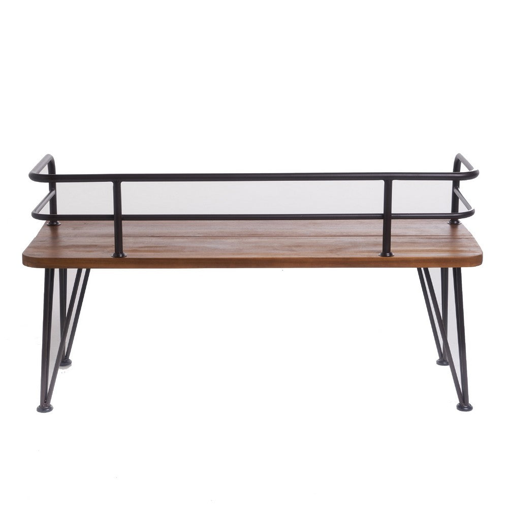 Zoe Outdoor Bench | Industrial Metal Frame | 48" Brown Acacia Wood