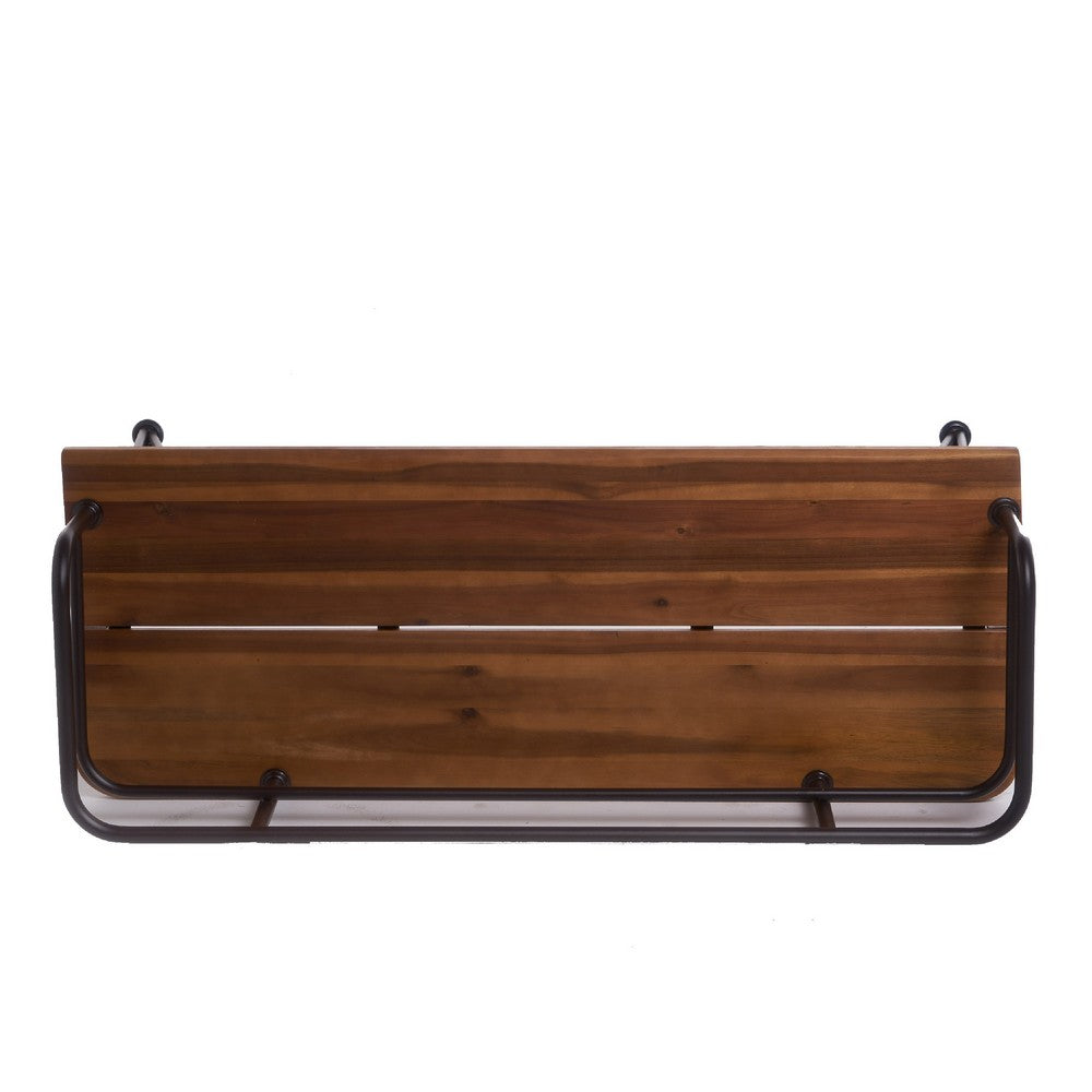 Zoe Outdoor Bench | Industrial Metal Frame | 48" Brown Acacia Wood