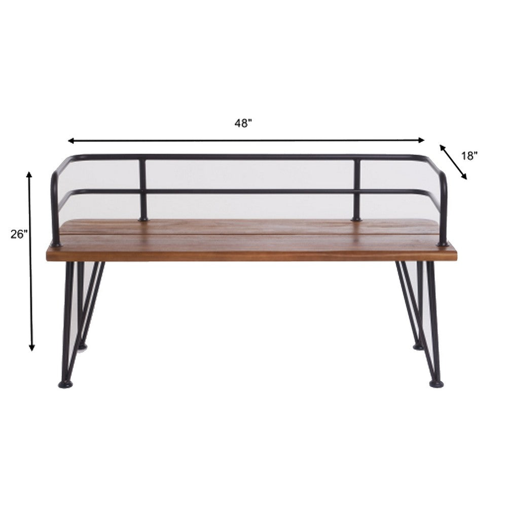 Zoe Outdoor Bench | Industrial Metal Frame | 48" Brown Acacia Wood