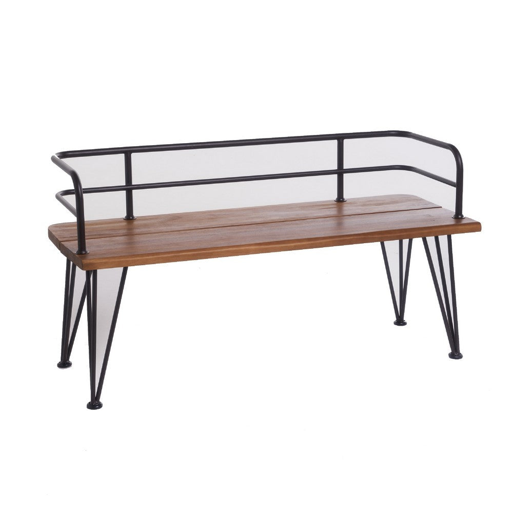 Zoe Outdoor Bench | Industrial Metal Frame | 48" Brown Acacia Wood