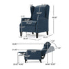 Manual Recliner Chair | Wingback | Nailhead Trim | Navy Blue Polyester