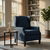 Manual Recliner Chair | Wingback | Nailhead Trim | Navy Blue Polyester