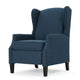 Manual Recliner Chair | Wingback | Nailhead Trim | Navy Blue Polyester