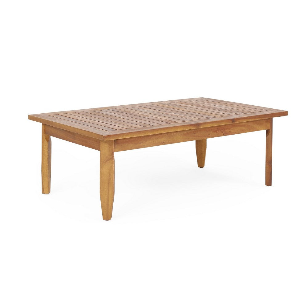 Gail Outdoor Ottoman and Coffee Table Set | Brown Acacia Wood | Gray